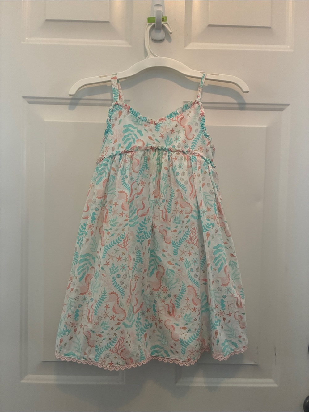 Girls' Sea Life Print Sundress - White with Aqua & Coral size 5